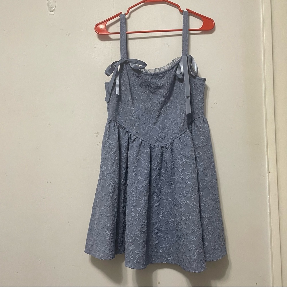 Corset Waist Sleeveless Dress Jacquard Floral Lace Mini Bow